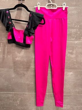Dance Two-Piece Set in Hot Pink with Black Trim